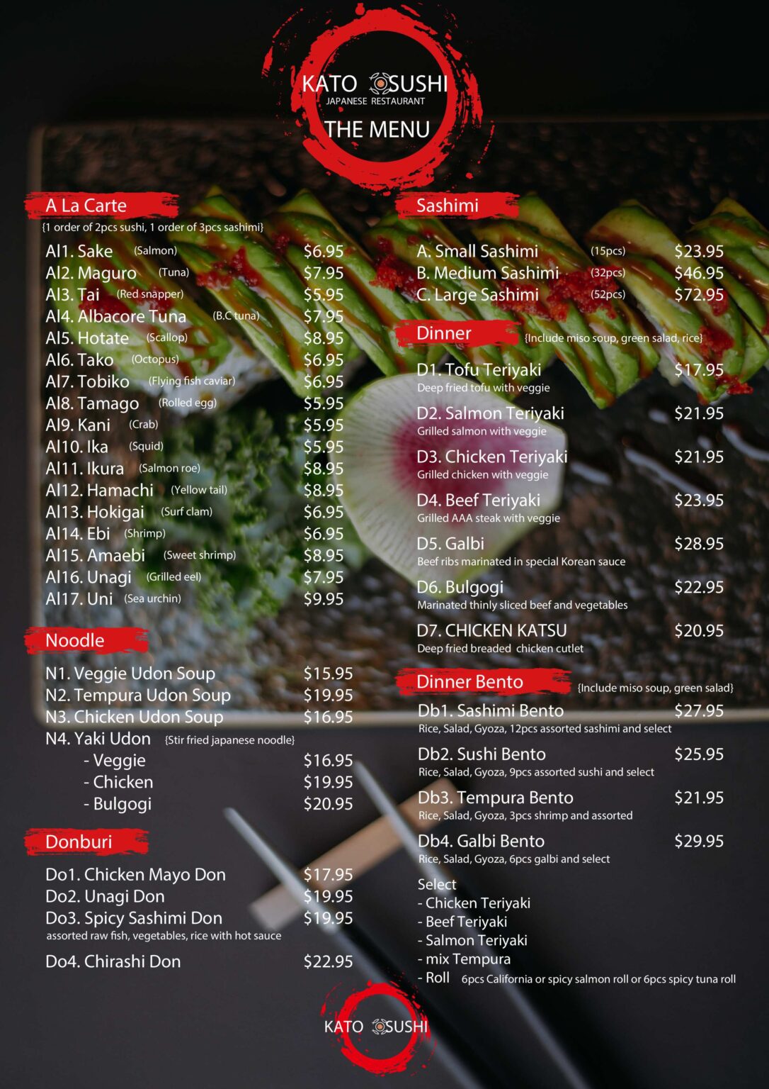 Menu Kato Sushi Menu Kato Sushi